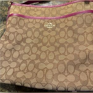 Coach Tan and Pink Signature Shoulder Bag